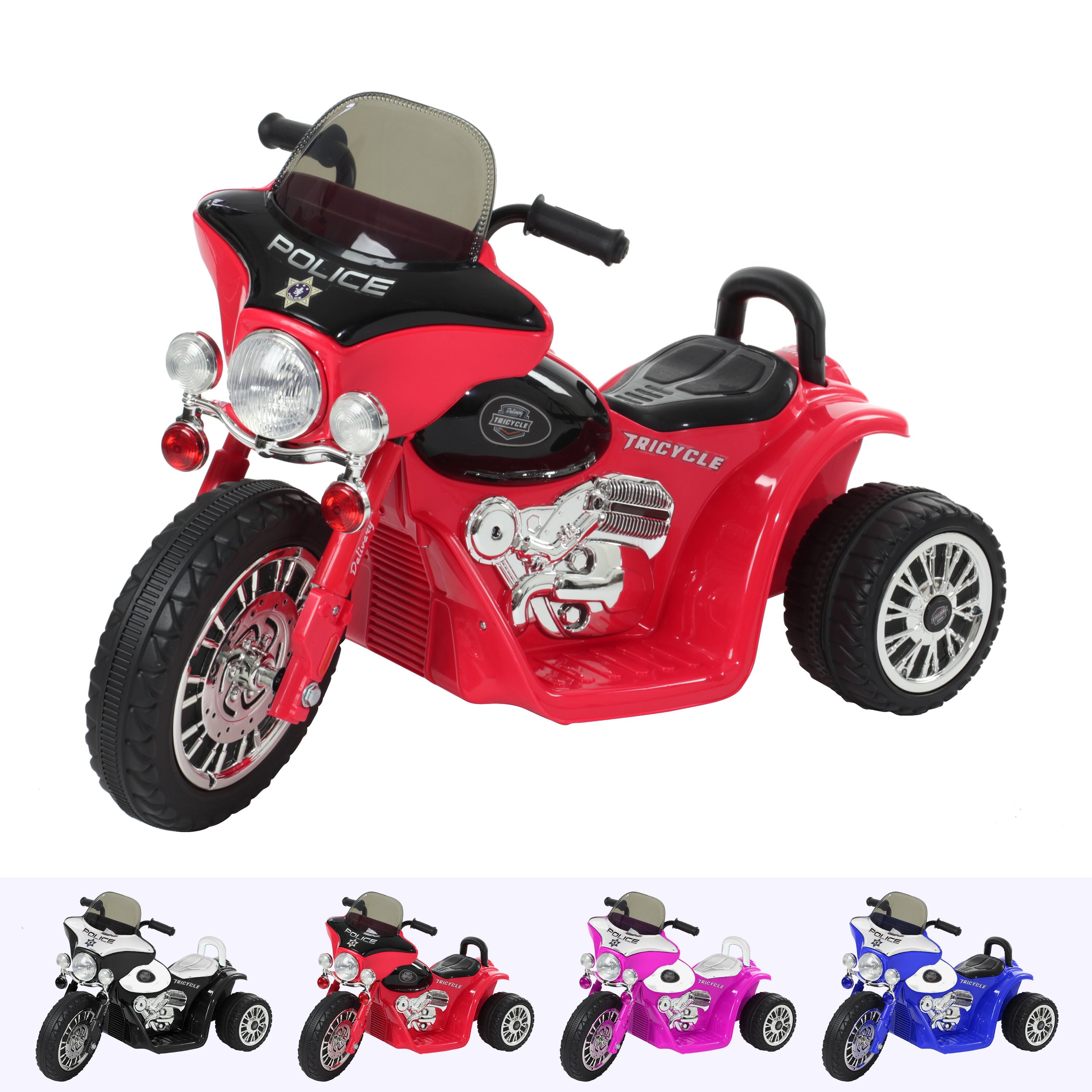 RiiRoo Harley Style Police Ride On Motorbike/Trike - 6V Red