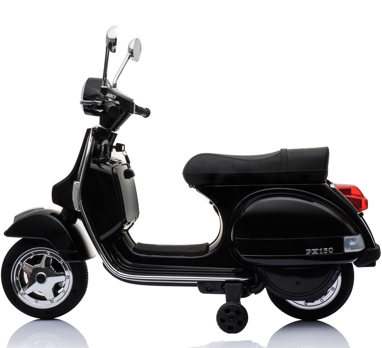 vespa px150 12v ride on black 1 licensed kids electric scooter battery powered motorbike